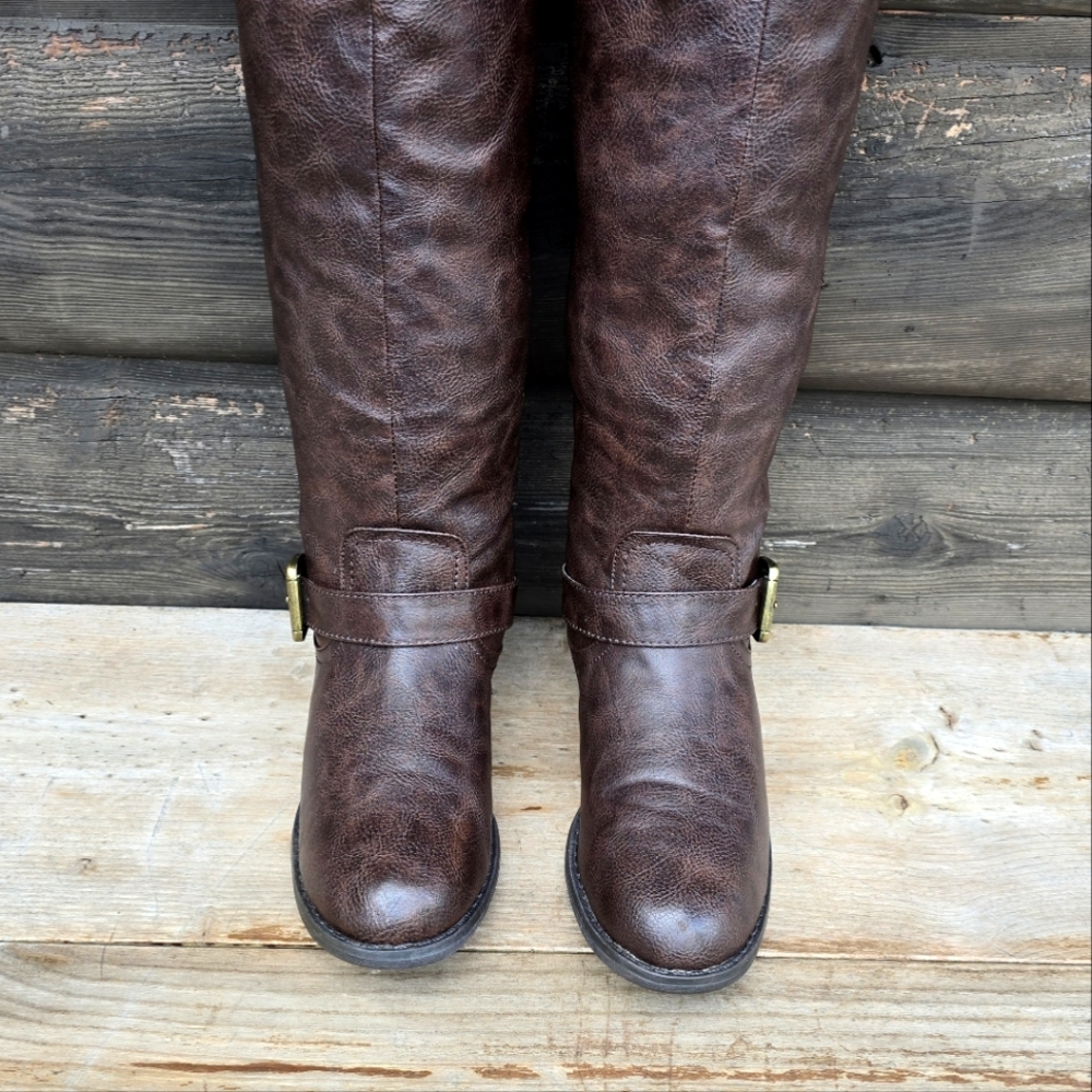 JustFab Zella Brown Vegan Leather, Western Riding Moto Boots. WMS 8M - Picture 6 of 13